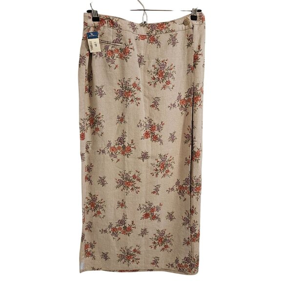 Eddie Bauer Woman Size 10 NWT 100% Linen Wrap Skirt Floral Maxi Straight Cottage